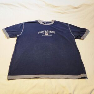 Nautica Jeans Co. T-Shirt Mens Small S Blue‎ Gray Ringer Tee Quality Guaranteed